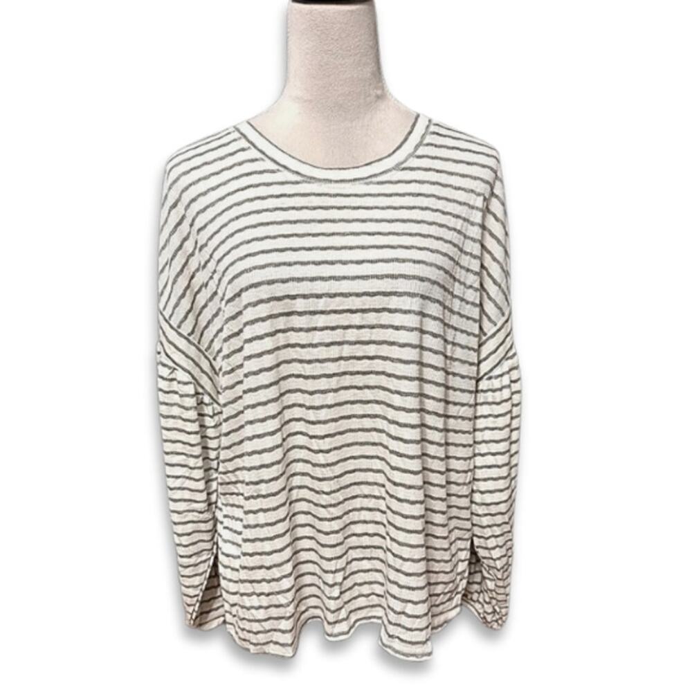 Weatherproof Vintage Top Striped Long Sleeve Relaxed Fit Ribbed Gray/Cream M NWT
